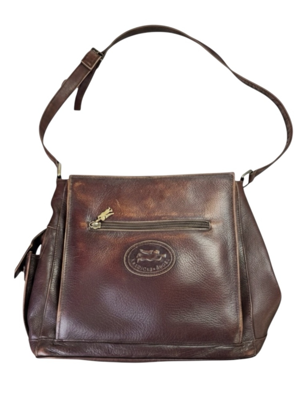 Vintage American Angel Distressed Brown Leather Organizer Crossbody Bag